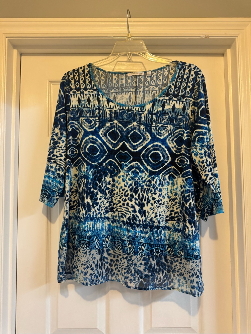 Blue Patterned Women's Tunic - Mixed Print Scoop Neck